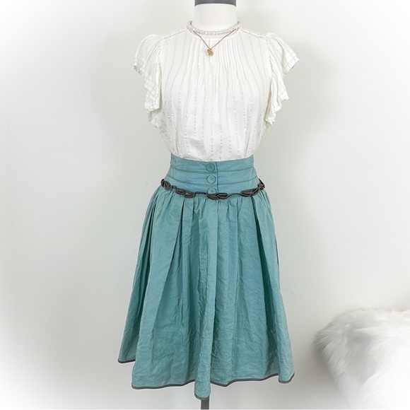 💕Beautiful Teal Colored Full Cue Skirt Beautiful Brown Trim Detail💕 - Picture 10 of 10